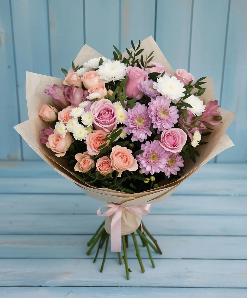Букет цветов из: Хризантемы, Розы и Альстромерии в Бугульму