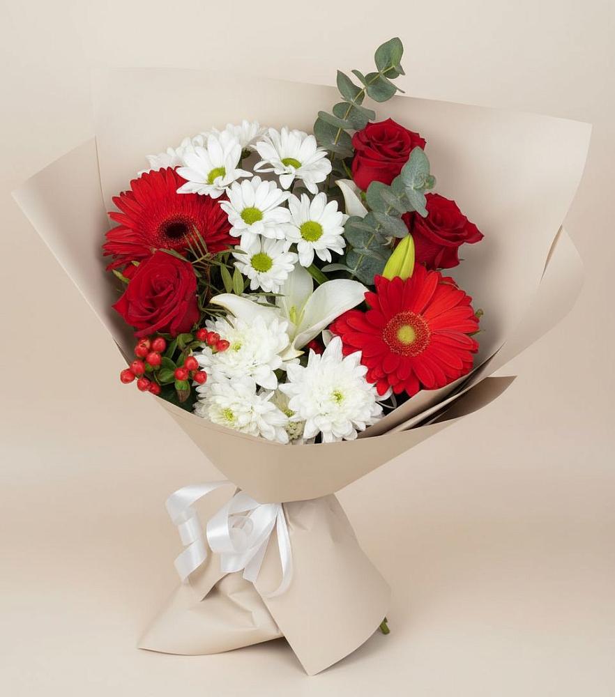 Букет цветов из: Розы, Хризантемы, Герберы и Лилии в Бугульму