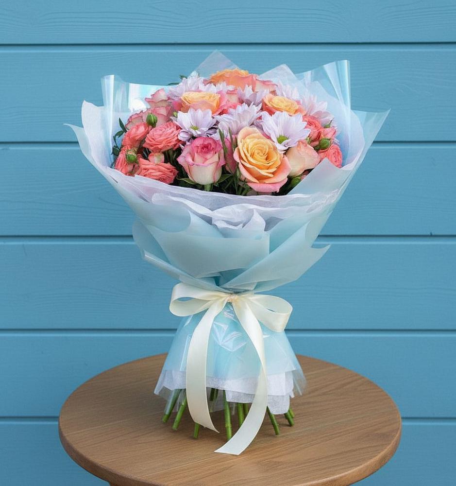 Букет цветов из: Хризантемы и Розы в Бугульму