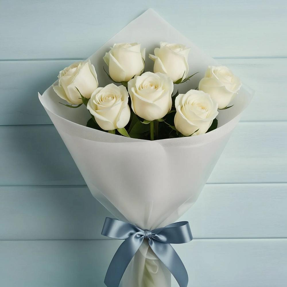 Букет 7 Белых роз Эдлесс Лав в Бугульму