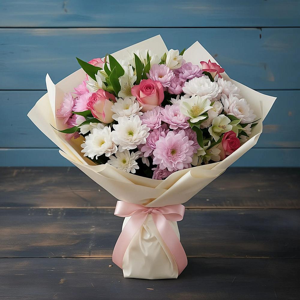 Букет цветов из: Хризантемы, Альстромерии и Розы в Бугульму